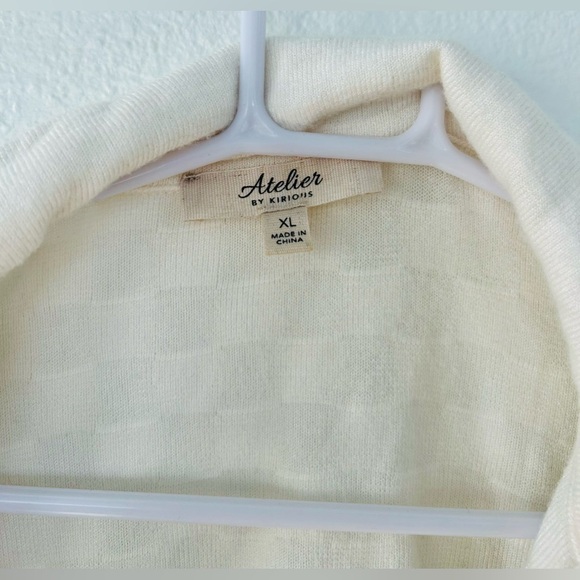 Atelier by Kirious Long Sleeve Cropped Checkered Weave Cream Sweater | Sz XL - Picture 2 of 5